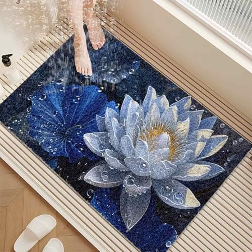Surwin Duschmatte rutschfest PVC,Lotusblüte Muster Luffa Badematte Massage Duschmatten mit Ablaufloch, Weich Schnelltrocknend Badewannenmatte Antirutschmatte Badewanne (Chinesisch Stil,40x60cm) von Surwin
