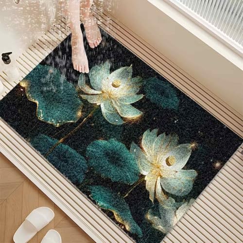 Surwin Duschmatte rutschfest PVC,Lotusblüte Muster Luffa Badematte Massage Duschmatten mit Ablaufloch, Weich Schnelltrocknend Badewannenmatte Antirutschmatte Badewanne (Lotusblüte,50x80cm) von Surwin