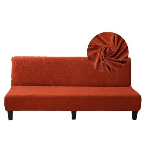 Surwin Einfarbig Sofabezug ohne Armlehnen Stretch Armlose Sofabettüberzug Clic Clac Jacquard-Blatt Winter Plüsch Sofahusse Schonbezug Protector für Klappcouch Schlafsofa (2 Seater,Orange) von Surwin