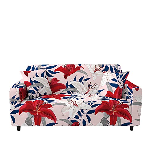 Surwin Elastisch Sofa Überwürfe 1 2 3 4 Sitzer, 3D Blumen Muster Sofabezug Stretch Schonbezug Universal Sofahusse für Armlehnen Sofa Abdeckung Couchbezug (Färberdistel,3 Sitzer (190-230cm)) von Surwin