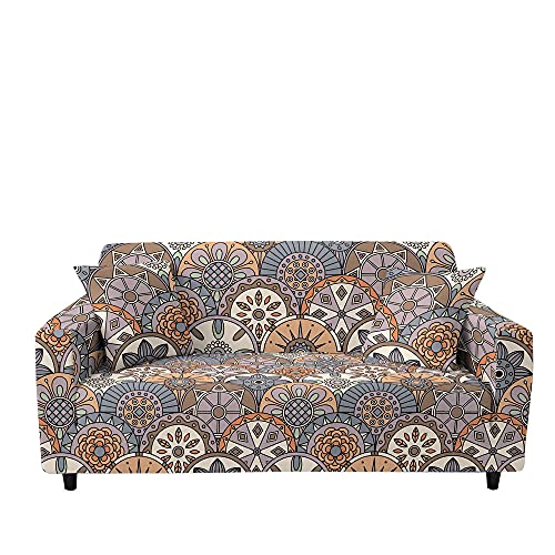 Surwin Elastisch Sofa Überwürfe 1 2 3 4 Sitzer, 3D Mandala Muster Sofabezug Stretch Schonbezug Universal Sofahusse für Armlehnen Sofa Abdeckung Couchbezug (Braune Blume,2 Sitzer (145-185cm)) von Surwin
