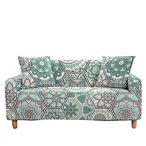 Surwin Elastisch Sofa Überwürfe 1 2 3 4 Sitzer, 3D Mandala Muster Sofabezug Stretch Schonbezug Universal Sofahusse für Armlehnen Sofa Abdeckung Couchbezug (Polygon,3 Sitzer (190-230cm)) von Surwin