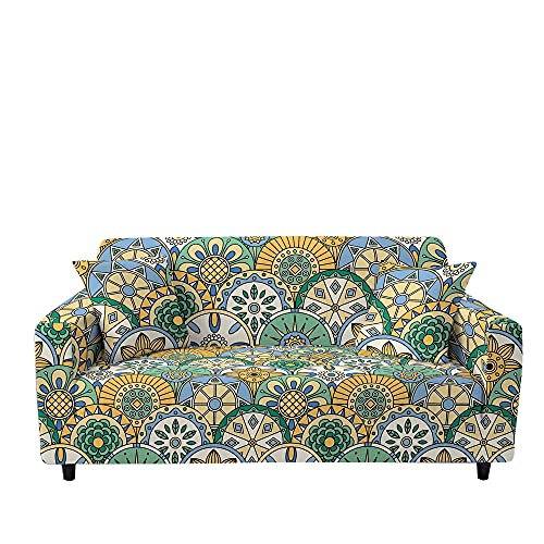 Surwin Elastisch Sofa Überwürfe 1 2 3 4 Sitzer, 3D Mandala Muster Sofabezug Stretch Schonbezug Universal Sofahusse für Armlehnen Sofa Abdeckung Couchbezug (Türkische Art,2 Sitzer (145-185cm)) von Surwin