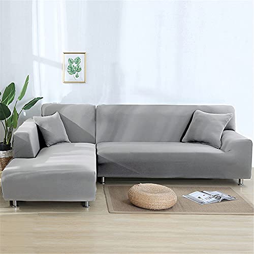 Surwin Elastisch Sofa Überwürfe 1 2 3 4 Sitzer, Einfarbig Sofabezug Stretch Schonbezug Universal Sofahusse für Armlehnen Sofa Abdeckung Polyester Couchbezug (2 Sitzer (145-185cm),Hellgrau) von Surwin