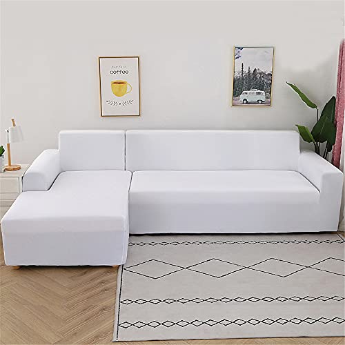 Surwin Elastisch Sofa Überwürfe 1 2 3 4 Sitzer, Einfarbig Sofabezug Stretch Schonbezug Universal Sofahusse für Armlehnen Sofa Abdeckung Polyester Couchbezug (3 Sitzer (190-230cm),Weiß) von Surwin