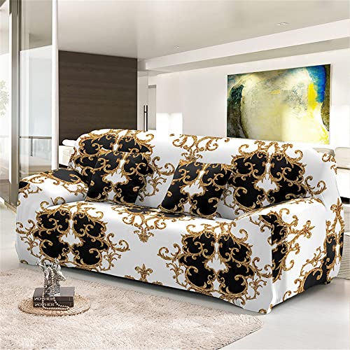 Surwin Elastisch Sofa Überwürfe 1 2 3 4 Sitzer, klassisch Muster Sofabezug Stretch Schonbezug Universal Sofahusse für Armlehnen Sofa Abdeckung Couchbezug (2 Sitzer (145-185cm),schwarzes Gold) von Surwin
