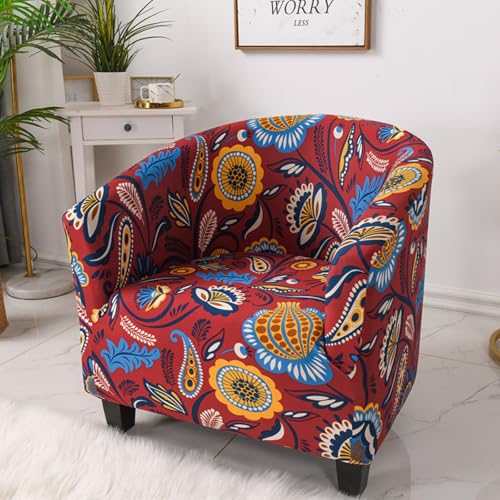 Surwin Elastische Sesselbezug, 1 Sitzer Sesselschoner 3D-Blumen-Muster Sesselüberwurf, Chair Schonbezug Sofabezug für Clubsessel Lounge- & Cocktailsessel (Rot Blau,One Size) von Surwin