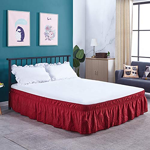 Surwin Elastischer Bettrock, Bettrock Rüschen Gekräuselt Faltenvolant, Wrap Around Style, Polyester Röcke Keine Bettoberfläche, Stilvoller Schlafzimmer (rot,180 * 200 * 40cm) von Surwin