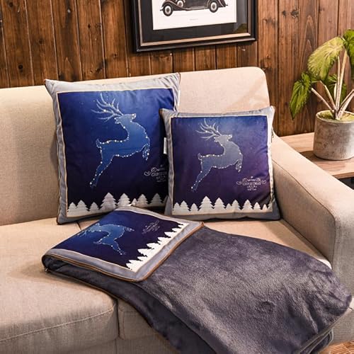 Surwin Flanelldecke Reisedecke Kissen Decke 2 in 1, Super Weich Rentierdruck Sofadecke, Reißverschluss Verwandlungskissen, Multifunktionale Wohndecke Sofakissen Zierkissen (150x200cm,Sternennacht) von Surwin