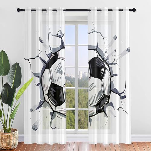 Surwin Fußball-Druck Gardinen mit Ösen, 2er Set Drucken Vorhänge, Modern Transparent Vorhänge Wohnzimmer Polyester Gardinen Küche Fenster Wohnzimmer Schlafzimmer (Riss,107x244cm) von Surwin