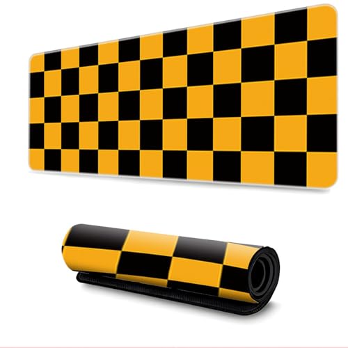 Surwin Gaming Mauspad Groß Multifunktionales Office Mousepad, Schachbrettmuster Mauspad Laptop Schreibunterlage, Mauspads für Kabellose Maus Computerbüro (300x800mm,Schwarzorange) von Surwin