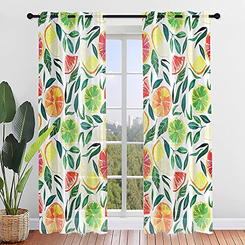 Surwin Gardinen mit Ösen, 2er Set Drucken Vorhänge, 3D Tropische Pflanzen Modern Transparent Vorhänge Wohnzimmer Polyester Gardinen Küche Fenster Wohnzimmer Schlafzimmer (Grapefruit,107x160cm) von Surwin