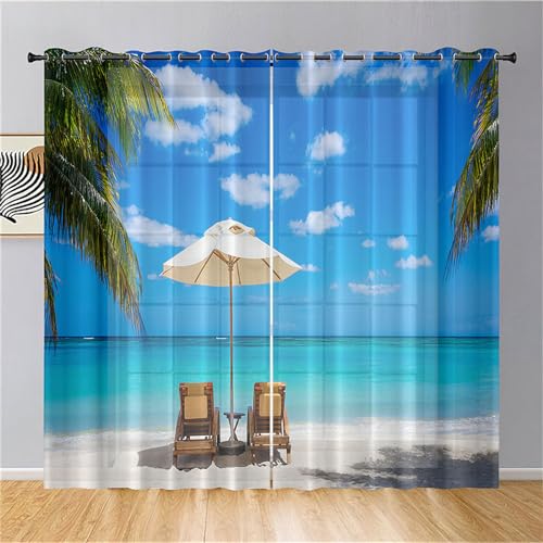 Surwin Gardinen mit Ösen, 2er Set Drucken Vorhänge, Modern Transparent Vorhänge Wohnzimmer Polyester Gardinen Küche Fenster Wohnzimmer Schlafzimmer (140x213cm,Regenschirm) von Surwin