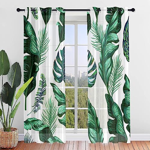 Surwin Gardinen mit Ösen, 2er Set Vorhänge, 3D Modern Transparent Vorhänge Wohnzimmer Polyester Gardinen Küche Fenster Wohnzimmer Schlafzimmer (H,55x95cm) von Surwin