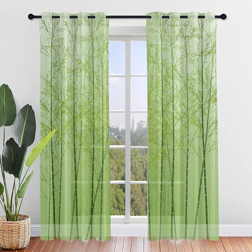 Surwin Gardinen mit Ösen, 2er Set Vorhänge, Bambus Modern Transparent Vorhänge Wohnzimmer Polyester Gardinen Küche Fenster Wohnzimmer Schlafzimmer (Bambusblätter,107x244cm) von Surwin