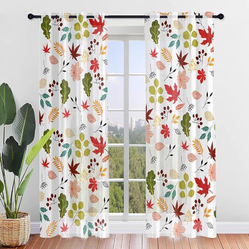 Surwin Gardinen mit Ösen, 2er Set Vorhänge, Herbst Ahornblätter Modern Transparent Vorhänge Wohnzimmer Polyester Gardinen Küche Fenster Wohnzimmer Schlafzimmer (Buntes,80x115cm) von Surwin