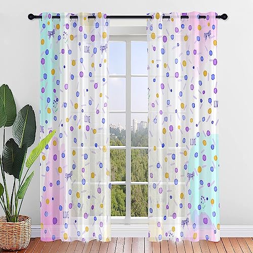 Surwin Gardinen mit Ösen, 2er Set Vorhänge, Polka-Dot-Muster Modern Transparent Vorhänge Wohnzimmer Polyester Gardinen Küche Fenster Wohnzimmer Schlafzimmer (Farbverlauf,140x244cm) von Surwin