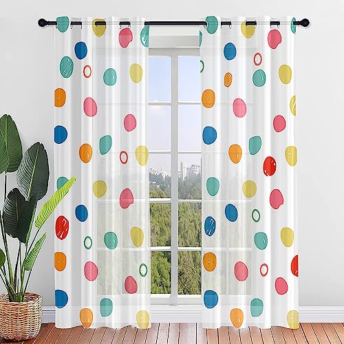 Surwin Gardinen mit Ösen, 2er Set Vorhänge, Punkte Modern Transparent Vorhänge Wohnzimmer Polyester Gardinen Küche Fenster Wohnzimmer Schlafzimmer (Farbe,55x95cm) von Surwin