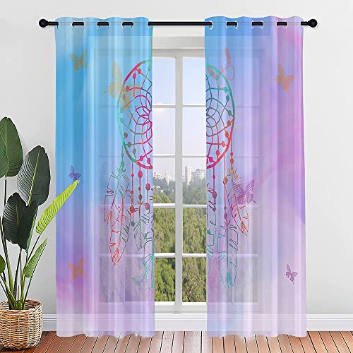 Surwin Gardinen mit Ösen, 2er Set Vorhänge, Traumfänger Modern Transparent Vorhänge Wohnzimmer Polyester Gardinen Küche Fenster Wohnzimmer Schlafzimmer (blau-violett,107x160cm) von Surwin