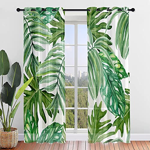 Surwin Gardinen mit Ösen, 2er Set Vorhänge, Tropical Plants Modern Transparent Vorhänge Wohnzimmer Polyester Gardinen Küche Fenster Wohnzimmer Schlafzimmer (G,140x244cm) von Surwin