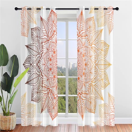 Surwin Gardinen mit Ösen, Mandala-Serie 2er Set Vorhänge, Modern Transparent Vorhänge Wohnzimmer Polyester Gardinen Küche Fenster Wohnzimmer Schlafzimmer (140x244cm,Orange) von Surwin