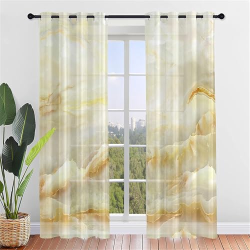 Surwin Gardinen mit Ösen, Marmormuster, 2er Set Drucken Vorhänge, Modern Transparent Vorhänge Wohnzimmer Polyester Gardinen Küche Fenster Wohnzimmer Schlafzimmer (107x213cm,Gold) von Surwin