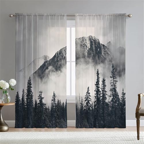 Surwin Gardinen mit Ösen, Wald Drucke 2er Set Drucken Vorhänge, Modern Transparent Vorhänge Wohnzimmer Polyester Gardinen Küche Fenster Wohnzimmer Schlafzimmer (W108xH245cm,Grau) von Surwin