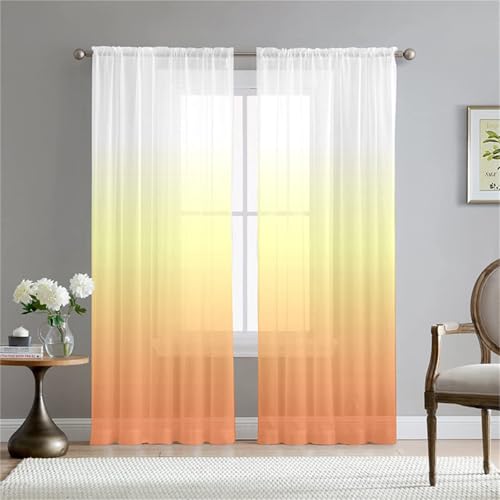 Surwin Gardinen mit Ösen Farbverlaufsdruck, 2er Set Vorhänge, Modern Transparent Vorhänge Wohnzimmer Polyester Gardinen Küche Fenster Wohnzimmer Schlafzimmer (W108xH137cm,Orange) von Surwin