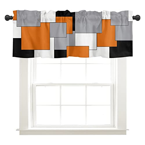 Surwin Geometrie Scheibengardine Bistrogardine mit Stangendurchzug Gitter Kurzstores Gardinen Küchenvorhang Scheibengardinen für Küche Wohnzimmer Schlafzimmer Café Bistro (45x137cm,Orange) von Surwin