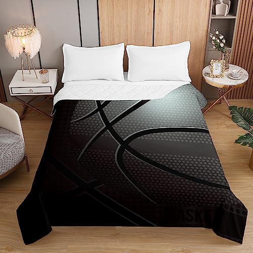 Surwin Gesteppt Tagesdecke Jungen Steppdecke mit Basketball-Elemente Druck aus Mikrofaser Bettüberwurf Weich Tagesdecken für Doppelbett/Einzelbett, Sommer Cool Quilt (150x200cm,Schwarz) von Surwin