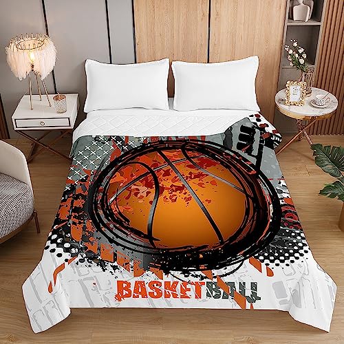 Surwin Gesteppt Tagesdecke Jungen Steppdecke mit Basketball-Elemente Druck aus Mikrofaser Bettüberwurf Weich Tagesdecken für Doppelbett/Einzelbett, Sommer Cool Quilt (220x240cm,grau) von Surwin