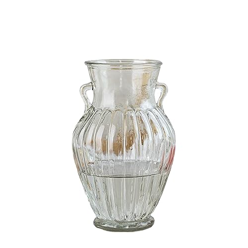 Surwin Glasvase Deko, Gross Klar Glasvase 20cm Hoch -Vintage Deko Vase Tischdekoration Prägung Klarem Blumenvase für Wohnzimmer Büro Dekoration Heimdekoration, Hochzeits (Weiss,9x20cm) von Surwin