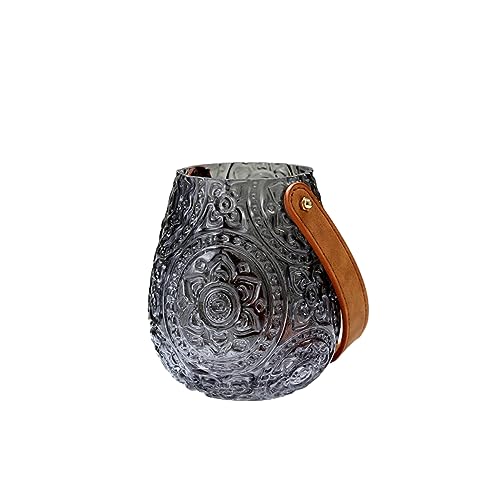 Surwin Glasvase Deko, Gross Klar Glasvase 22cm Hoch -Vintage Deko Vase Tischdekoration Prägung Klarem Blumenvase für Wohnzimmer Büro Dekoration Heimdekoration, Hochzeits (Grau rund,9x15cm) von Surwin