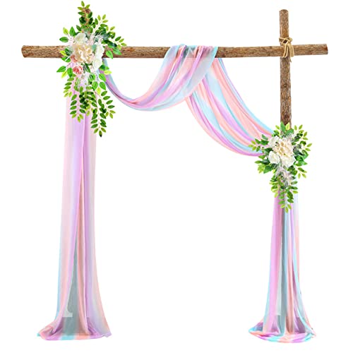 Surwin Hochzeit Vorhang Hochzeitsbogen, Bunt Chiffon Stoff Querbehang Deko Gardinen Vorhang Tüll Vorhänge Hochzeitsbögen für Fotografie Party Hochzeit Torbogen Zeremonie (Regenbogen,75x300cm(10FT)) von Surwin