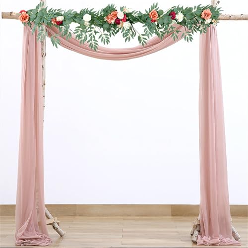 Surwin Hochzeit Vorhang Hochzeitsbogen, Elegant Chiffon Stoff Querbehang Deko Gardinen Vorhang Tüll Vorhänge Hochzeitsbögen für Fotografie Party Hochzeit Zeremonie (Dunkelrosa,75x550cm(18FT)) von Surwin