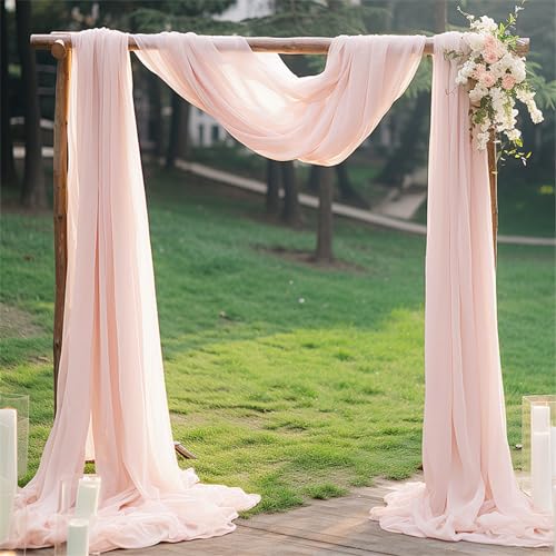 Surwin Hochzeit Vorhang Hochzeitsbogen 2 Stücke Chiffon Stoff Querbehang Deko Gardinen Vorhang Tüll Vorhänge Hochzeitsbögen für Fotografie Hochzeit Zeremonie Party (Hell rosa,75x300cm(10FT)) von Surwin