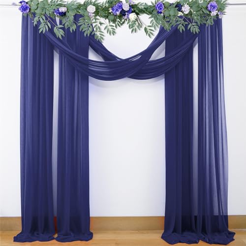 Surwin Hochzeit Vorhang Hochzeitsbogen 2 Stücke Chiffon Stoff Querbehang Deko Gardinen Vorhang Tüll Vorhänge Hochzeitsbögen für Fotografie Party Hochzeit Zeremonie (Dunkelblau,75x550cm(18FT)) von Surwin