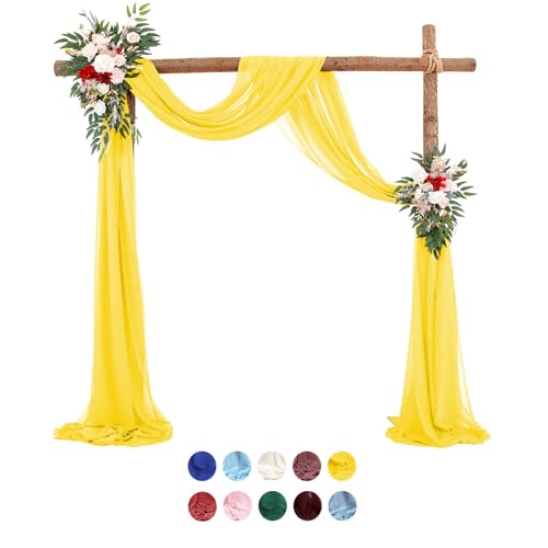 Surwin Hochzeit Vorhang Hochzeitsbogen Chiffon Stoff Querbehang Deko Gardinen Vorhang Tüll Vorhänge Hochzeitsbögen für Fotografie Party Hochzeit Zeremonie 10 Farben (50x750cm(25FT),Gelb) von Surwin