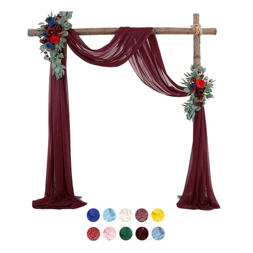 Surwin Hochzeit Vorhang Hochzeitsbogen Chiffon Stoff Querbehang Deko Gardinen Vorhang Tüll Vorhänge Hochzeitsbögen für Fotografie Party Hochzeit Zeremonie 10 Farben (75x1000cm(33FT),Dunkles Weinrot) von Surwin