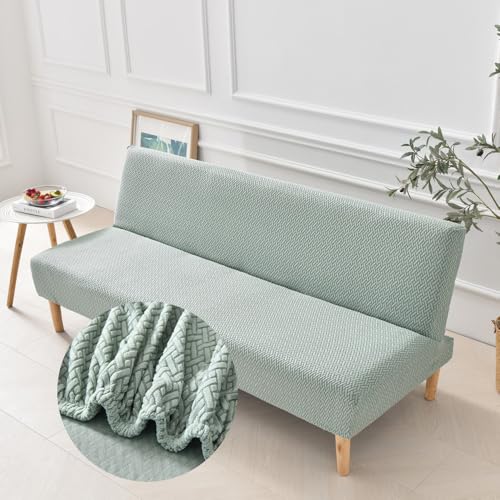 Surwin Jacquard Sofabezug ohne Armlehnen Stretch Armlose Sofabettüberzug Warm Clic Clac Sofahusse Schonbezug Protector Elegant für Klappcouch Schlafsofa mit 2-3 Sitzplätzen (160-190cm,Hellgrün) von Surwin