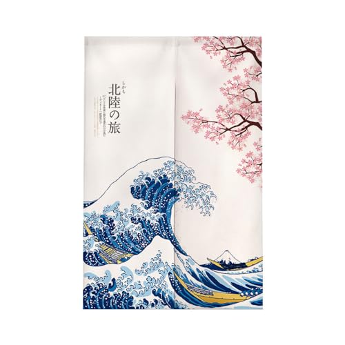 Surwin Japanischer Stil Türvorhang, Japan Noren Raumteiler Tapisseri Leinen Vorhänge Partition Gardinen Tür Vorhang Tapisseri für die Türdekoration (90x120cm,Wellen) von Surwin