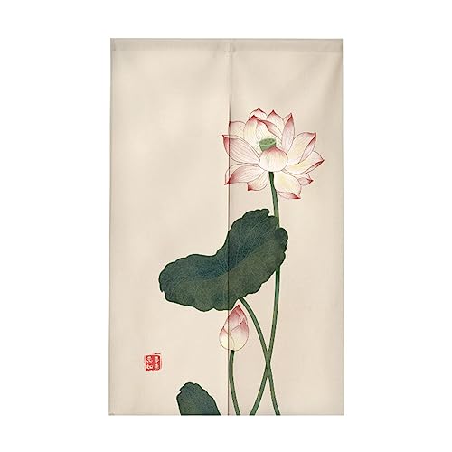Surwin Japanischer Stil Türvorhang, Vintage Japan Noren Raumteiler Tapisseri Leinen Lang Vorhänge Partition Gardinen Tür Vorhang Tapisseri für die Türdekoration (90x150cm,Lotus Blatt) von Surwin