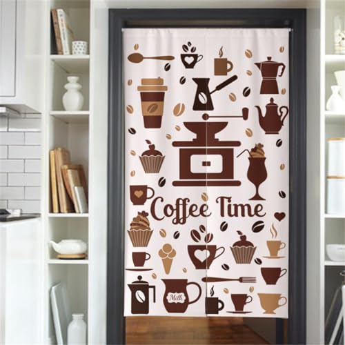 Surwin Japanischer Stil Türvorhang Graffiti Kaffee, Japan Noren Raumteiler Tapisseri Leinen Lang Vorhänge Partition Gardinen Tür Vorhang Tapisseri für Türdekoration (90x150cm,Brauner Kaffee) von Surwin