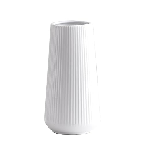 Surwin Keramik Vase Deko, Gross Vase 18cm Hoch -Vintage Nordic Deko Vasen Tischdekoration Blumenvase für Wohnzimmer Büro Dekoration Heimdekoration, Hochzeits (10x20x6cm,Weiss) von Surwin