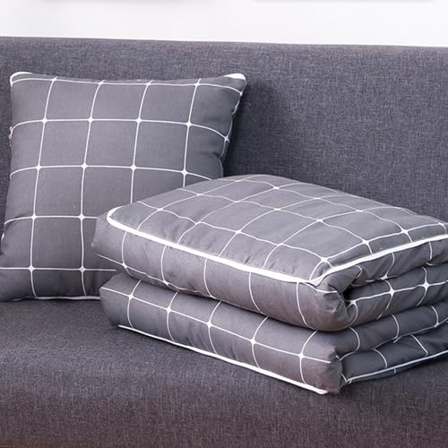 Surwin Kissen und Decke 2 In 1 Reisen, Einfach Stil Auto Kissen Decke/Kissen Decke Flugzeug/Verwandlungskissen Decke, Mikrofaser Steppdecke Zierkissen Wohndecke (120x160cm,Grau Plaid) von Surwin