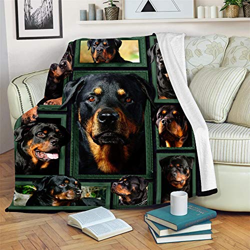 Surwin Kuscheldecke Mikrofaserdecke Sofadecke, 150x200cm/ 150x130cm Weiche und Warme Plüsch Wohndecke Kind Erwachsene Winter 3D Welpendruck (Rottweiler,150 * 200cm) von Surwin