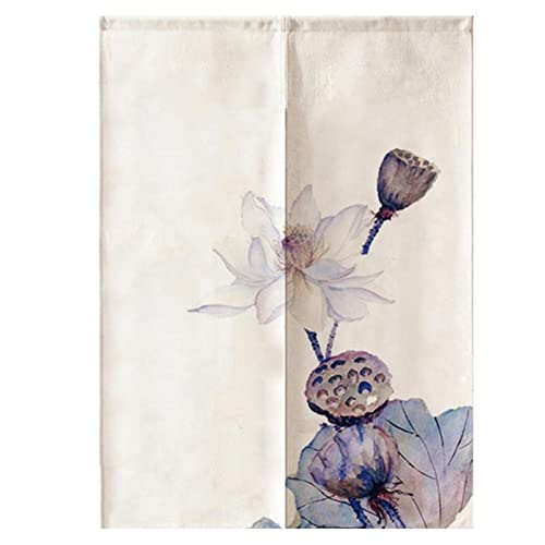 Surwin Lotus Blume Japanischer Stil Türvorhang, Japan Noren Raumteiler Tapisseri Leinen Lang Vorhänge Partition Gardinen Tür Vorhang Tapisseri für die Türdekoration (85x150cm,Lila Kunst) von Surwin