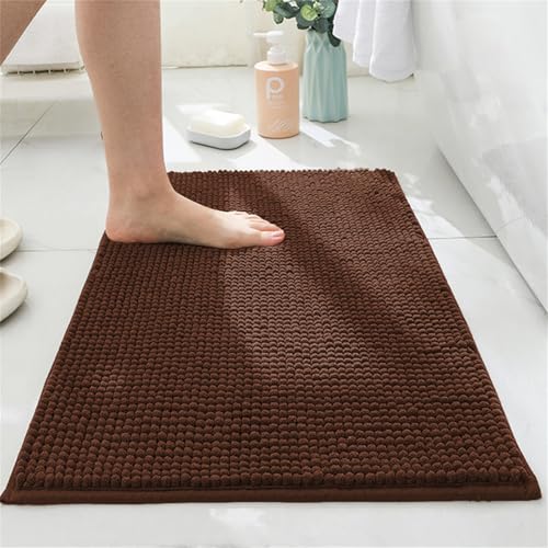 Surwin Luxuriös Chenille Badematte rutschfest Badteppich, Volltonfarbe Flauschig Badezimmermatten Weich Badezimmerteppich Saugfähig Waschbar Badvorleger Fußmatte für Badezimmer (Kaffee,40x60cm) von Surwin