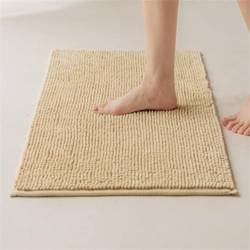 Surwin Luxuriös Chenille Badematte rutschfest Badteppich, Volltonfarbe Flauschig Badezimmermatten Weich Badezimmerteppich Saugfähig Waschbar Badvorleger Fußmatte für Badezimmer (Kamel,50x80cm) von Surwin