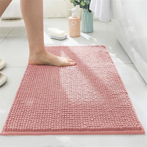 Surwin Luxuriös Chenille Badematte rutschfest Badteppich, Volltonfarbe Flauschig Badezimmermatten Weich Badezimmerteppich Saugfähig Waschbar Badvorleger Fußmatte für Badezimmer (Rosa,40x60cm) von Surwin